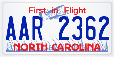 NC license plate AAR2362