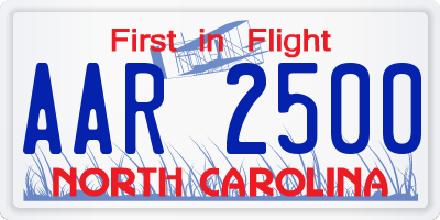 NC license plate AAR2500