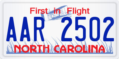 NC license plate AAR2502