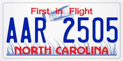NC license plate AAR2505