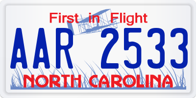 NC license plate AAR2533