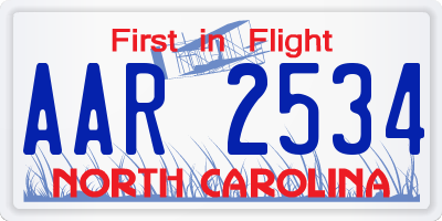 NC license plate AAR2534