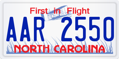 NC license plate AAR2550