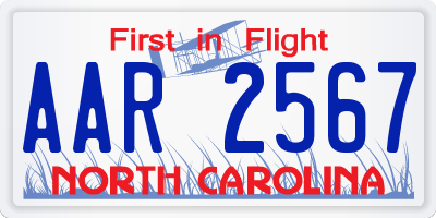 NC license plate AAR2567