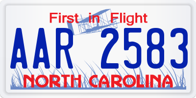 NC license plate AAR2583