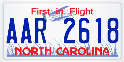 NC license plate AAR2618
