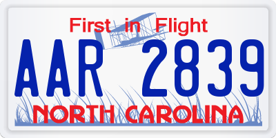 NC license plate AAR2839