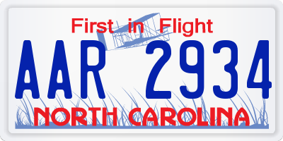 NC license plate AAR2934