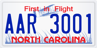 NC license plate AAR3001