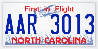 NC license plate AAR3013