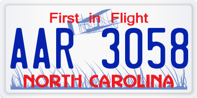 NC license plate AAR3058