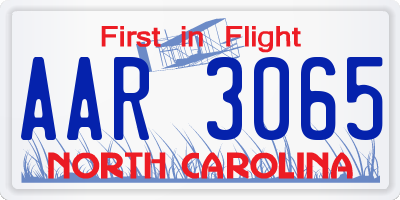 NC license plate AAR3065