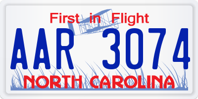 NC license plate AAR3074