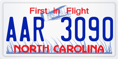 NC license plate AAR3090