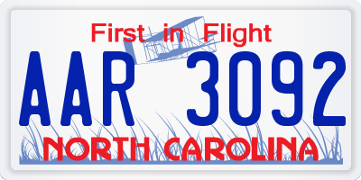 NC license plate AAR3092