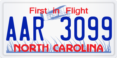 NC license plate AAR3099