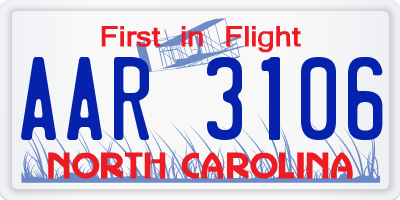 NC license plate AAR3106