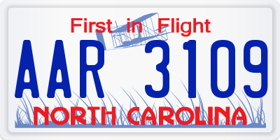 NC license plate AAR3109