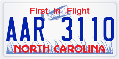 NC license plate AAR3110
