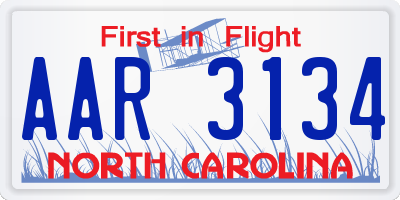 NC license plate AAR3134