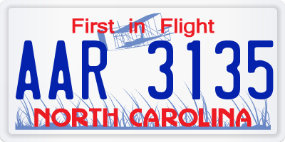 NC license plate AAR3135