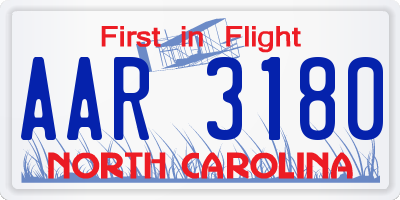 NC license plate AAR3180