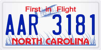 NC license plate AAR3181
