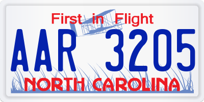 NC license plate AAR3205