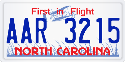 NC license plate AAR3215