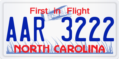 NC license plate AAR3222