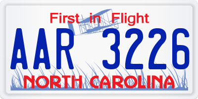 NC license plate AAR3226