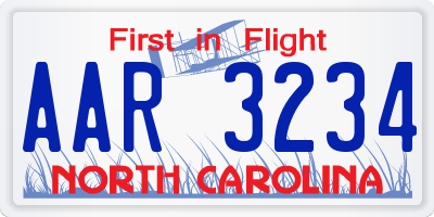 NC license plate AAR3234