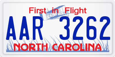 NC license plate AAR3262