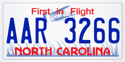 NC license plate AAR3266