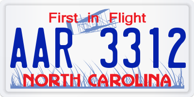 NC license plate AAR3312