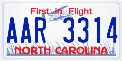 NC license plate AAR3314