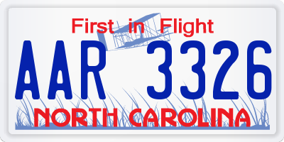 NC license plate AAR3326