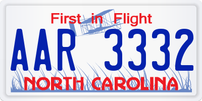 NC license plate AAR3332