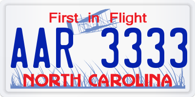NC license plate AAR3333