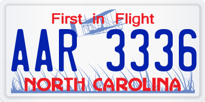 NC license plate AAR3336