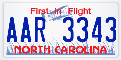 NC license plate AAR3343