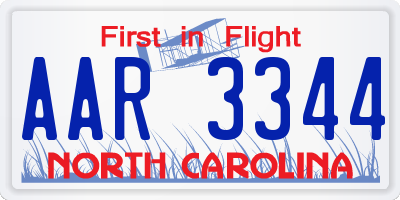 NC license plate AAR3344