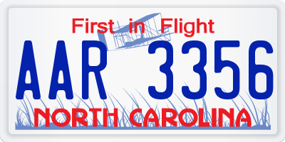 NC license plate AAR3356