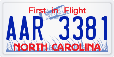 NC license plate AAR3381