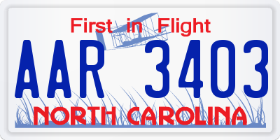 NC license plate AAR3403