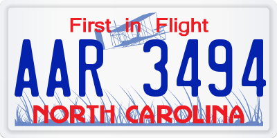 NC license plate AAR3494