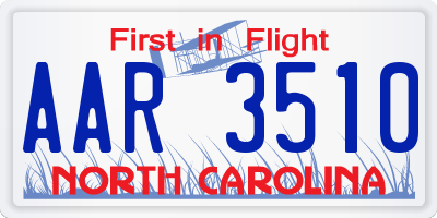 NC license plate AAR3510