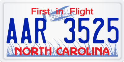 NC license plate AAR3525