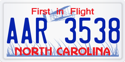 NC license plate AAR3538