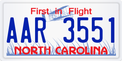 NC license plate AAR3551